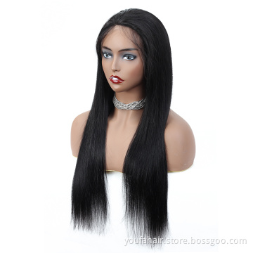 Natural Color Brazilian Straight Lace Front Human Hair Closure Wig For Black Women Virgin Cuticle Aligned 4x4 Lace Closure Wig